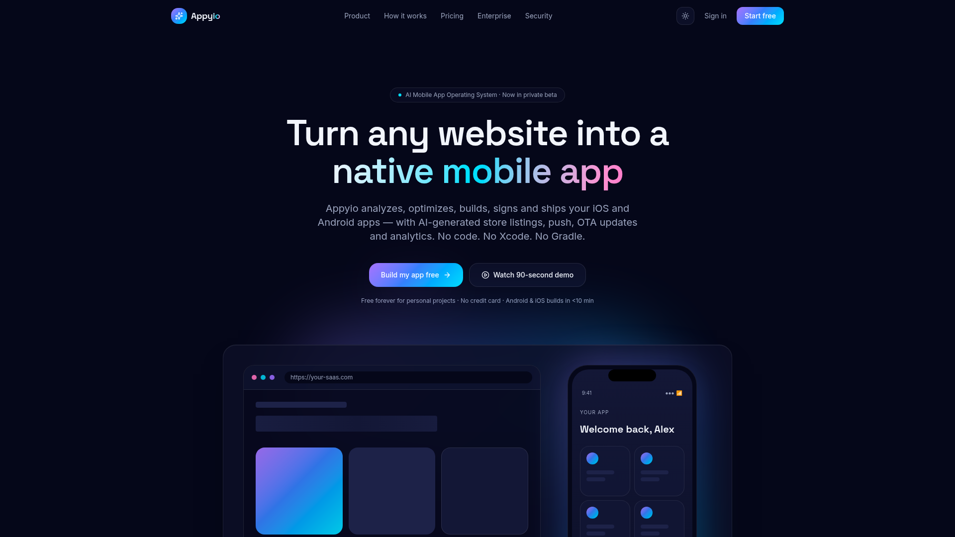 Appyio — Website in native iOS- & Android-App verwandeln